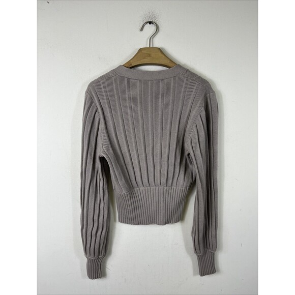 Wilfred Aritzia Merino Wool Ribbed Knit Plunge Front Cropped Cardigan - Picture 5 of 8